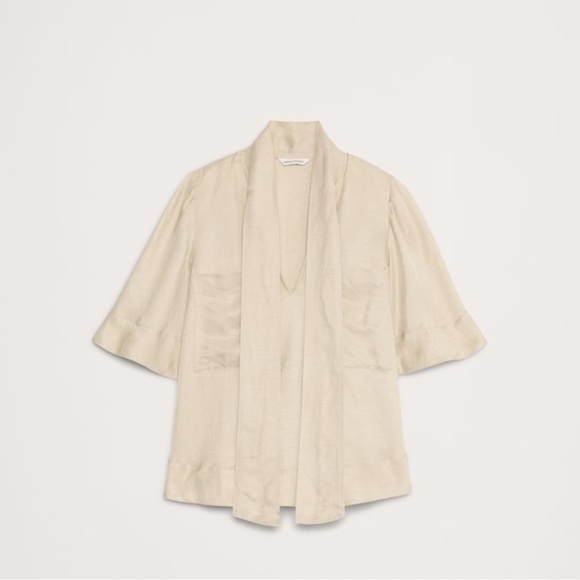 NWT Banana Republic Viscose-Linen Tie Neck Natural Beige Top Size XL - Picture 4 of 8